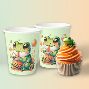 Gobelets En Papier Grenouille verte Boire Boba Orange