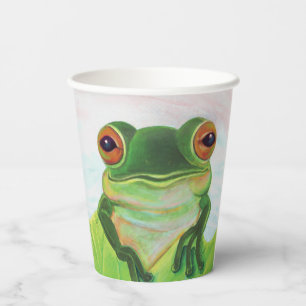 Gobelets En Papier Grenouille verte Se détendre dans l'étang