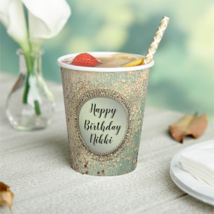 Gobelets En Papier Grille Stardust sur Green Birthday Personnalisé