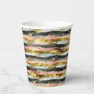 Gobelets En Papier Grilles roses et noires ondulées avec Parties scin