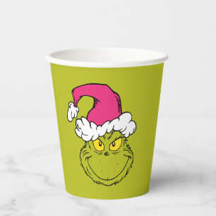 Gobelets En Papier Grinch avec chapeau de Père Noël rose