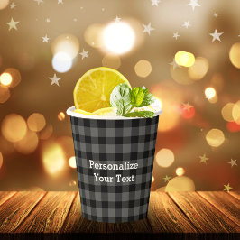 Gobelets En Papier Gris Buffalo Plaid Rustique Manly Texte Personnali