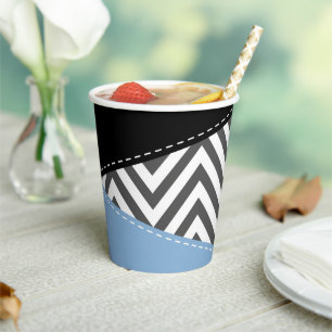 Gobelets En Papier Gris Zigzag, Gris Chevron, Motif Zigzag, Bleu
