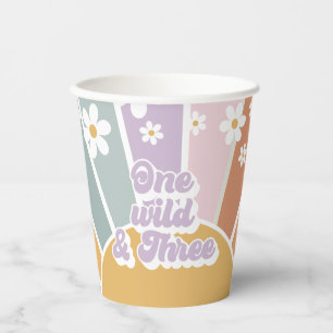 Gobelets En Papier Groovy One Wild Three Retro Sunshine Rainbow