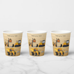 Gobelets En Papier Gros Camions de Construction Jaune Remorque