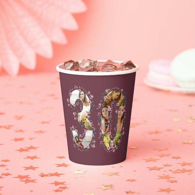 Gobelets En Papier Grosse 30e anniversaire Pink Flower Photo Collage  (Insitu)