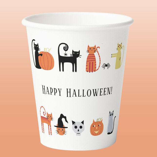 Gobelets En Papier Halloween (Halloween cats party paper cup)
