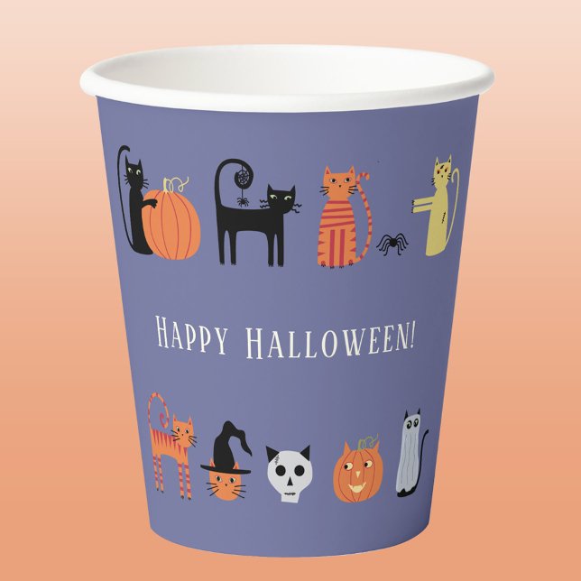 Gobelets En Papier Halloween (Halloween cats purple paper party cup)
