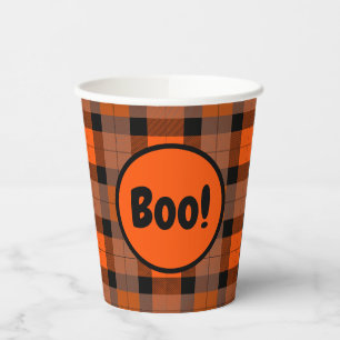 Gobelets En Papier Halloween Black Orange Plaid Boo !
