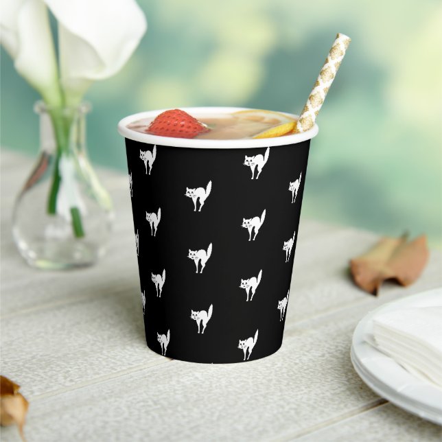 Gobelets En Papier Halloween chat noir et blanc motif (Insitu)