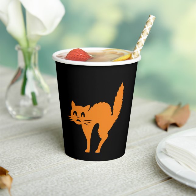 Gobelets En Papier Halloween chat noir orange éffrayant tasses de pap (Insitu)