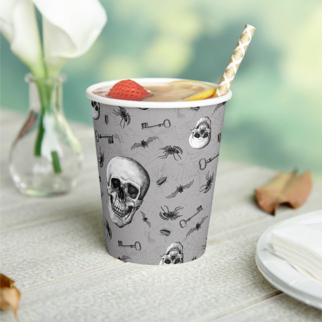 Gobelets En Papier Halloween crânes et araignées (Insitu)
