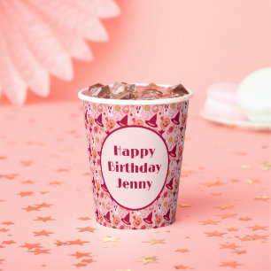Gobelets En Papier Halloween Cute Birthday Ajouter Nom Pink Pastel