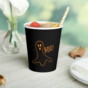 Gobelets En Papier Halloween fantôme noir et orange éffrayant