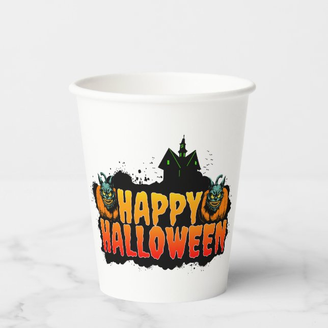 Gobelets En Papier Halloween hanté (Recto)