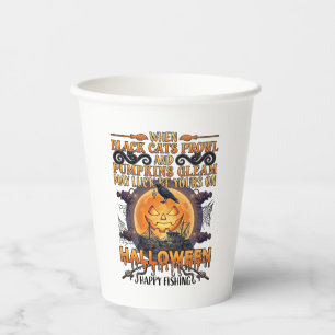 Gobelets En Papier Halloween Joyeuse Pêche Chats Noirs Citrouilles Co