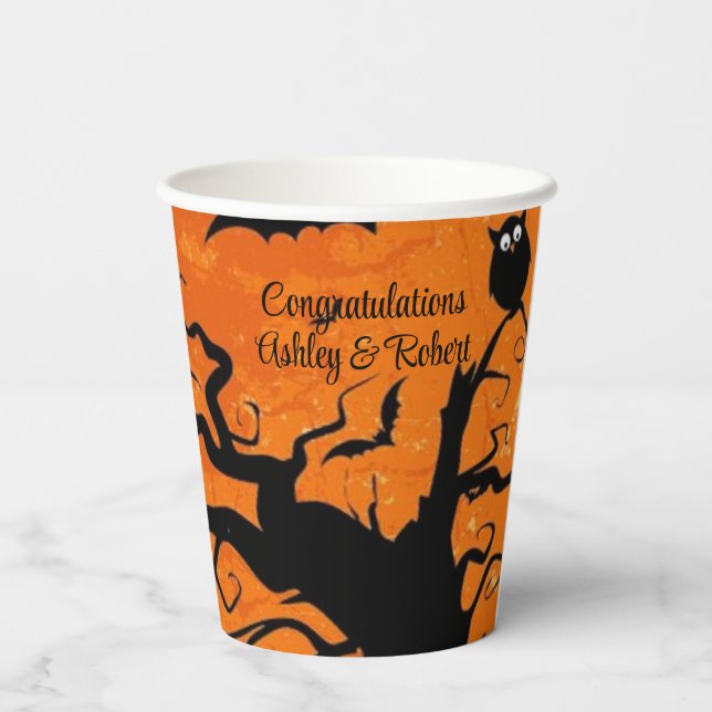 Gobelets En Papier Halloween Mariage Personnaliser les noms Arbre Éff (Verso)