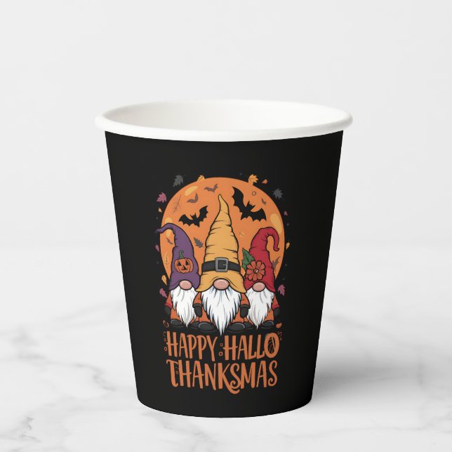 Gobelets En Papier Halloween Noël Joyeux HalloMerciMas Gnomes (Recto)