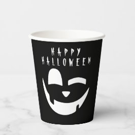 Gobelets En Papier Halloween noir et blanc Citrouille heureux visage