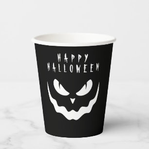 Gobelets En Papier Halloween noir et blanc Citrouille visage Déplaisa