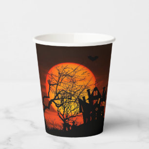 Gobelets En Papier Halloween Pleine lune de feu
