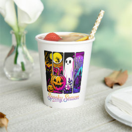Gobelets En Papier Halloween Pumpkin Ghost Pop Art Retro Black
