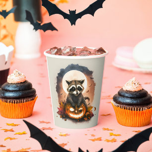 Gobelets En Papier Halloween Raccoon aquarelle