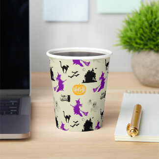 Gobelets En Papier Halloween sorcière, chats Citrouille et noirs