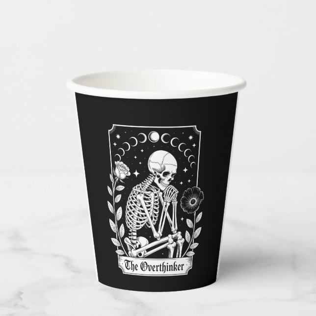 Gobelets En Papier Halloween squelette gothique foncé Overthinker (Recto)