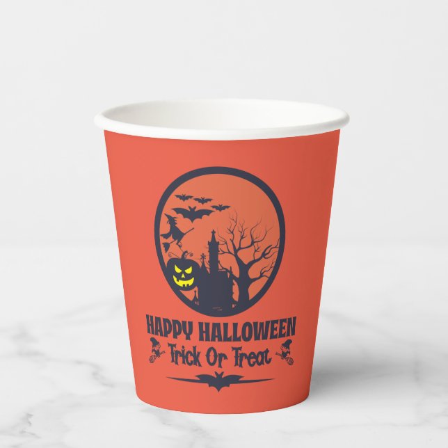 Gobelets En Papier Halloween Tricoter Ou Traiter (Recto)