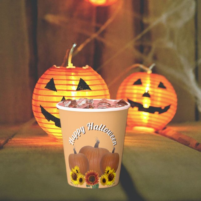 Gobelets En Papier Halloween trois Citrouilles orange et tournesols (Créateur téléchargé)