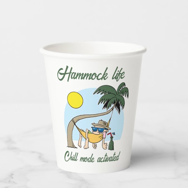 Gobelets En Papier Hammock Life Chill Mode Activé Drôle Cartoon (Recto)