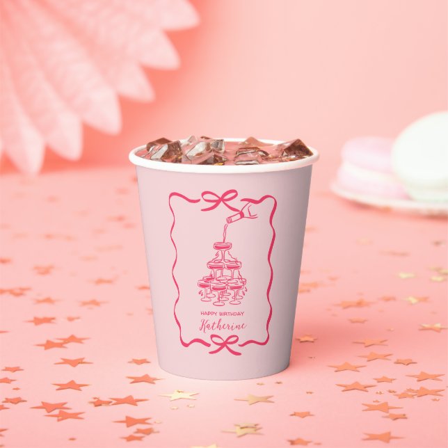 Gobelets En Papier Hand Drawn Scribble Pink Champagne Tower Birthday  (Insitu)