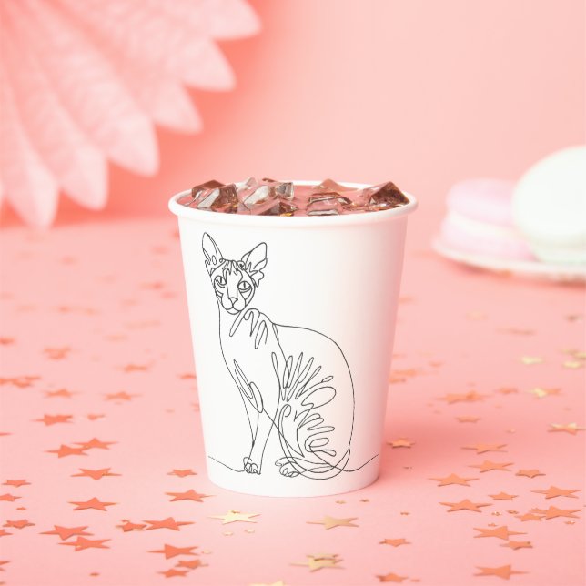 Gobelets En Papier Hand Drawn Sphynx Cat - Minimalist Line Art (Insitu)
