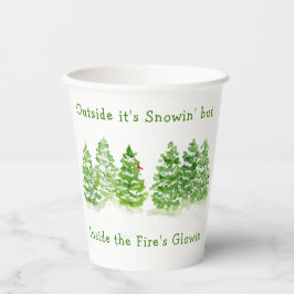 Gobelets En Papier Handpainted Winter Trees Outside Snow Fires Glowin