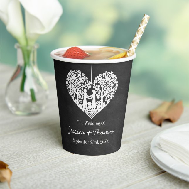 Gobelets En Papier Hanging Heart Tree Chalkboard Mariage Collection (Insitu)