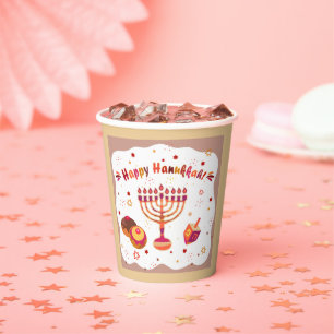 Gobelets En Papier Hanukkiah Joyeux Hanukkah Menorah Vintage Juif