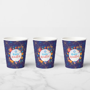 Gobelets En Papier Hanukkiah Joyeux Hanukkah Vacances juives Menorah