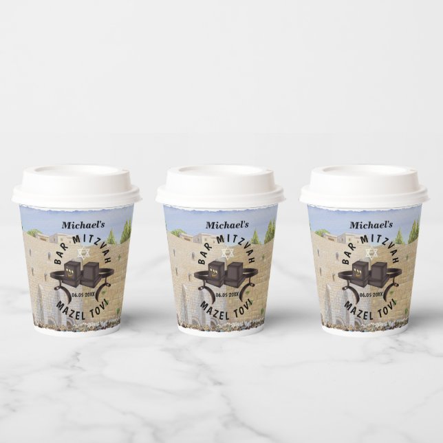 Gobelets En Papier Happy Bar Mitzvah Jerusalem Kotel Western Wall (Multi)