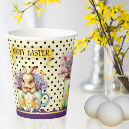 Gobelets En Papier Happy Eaquarelle de Pâques Bunny Retro