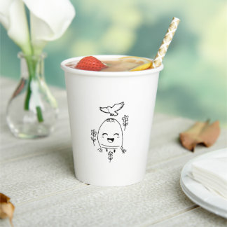 Gobelets En Papier Happy Egg with Bird and Flowers