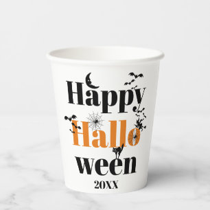 Gobelets En Papier Happy Halloween typographie avec éléments vintages