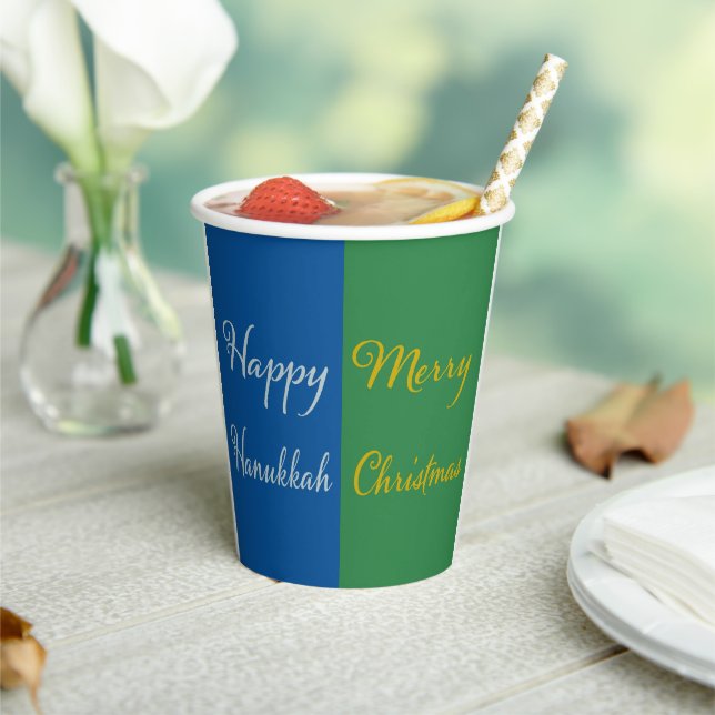 Gobelets En Papier Happy Hanukkah Merry Christmas Dual Holiday Design (Insitu)