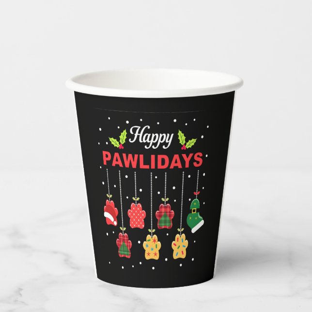 Gobelets En Papier Happy Pawlidays Funny Christmas Dog Paw Xmas Dogs  (Recto)