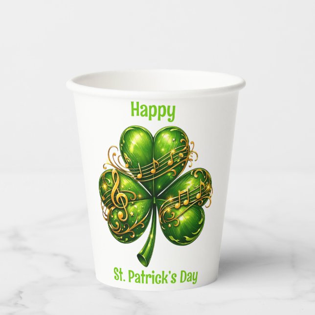 Gobelets En Papier Happy St. Patrick’s Day Shamrock Music (Recto)