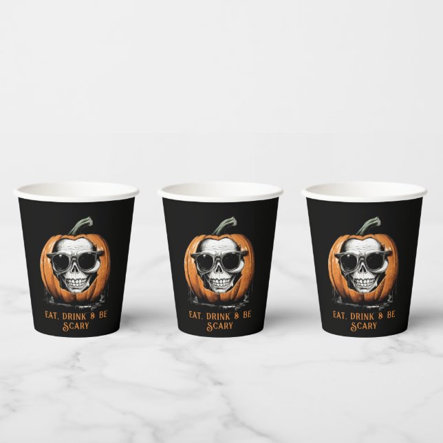 Gobelets En Papier Haunting Jack O'Lantern Grinning Crâne Halloween (Multi)