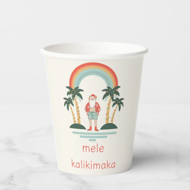Gobelets En Papier Hawaïen/arc-en-ciel/Palms Père Noël (Recto)