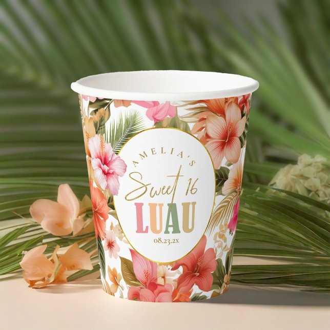 Gobelets En Papier Hawaiian Luau Sweet sixteen Motif Floral ID1092 (Créateur téléchargé)