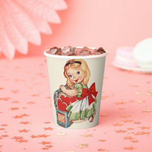 Gobelets En Papier Heart Girl Enfant Retro Enfants mignons