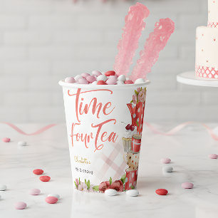 Gobelets En Papier Heure quatre thé, quatrième anniversaire pour les